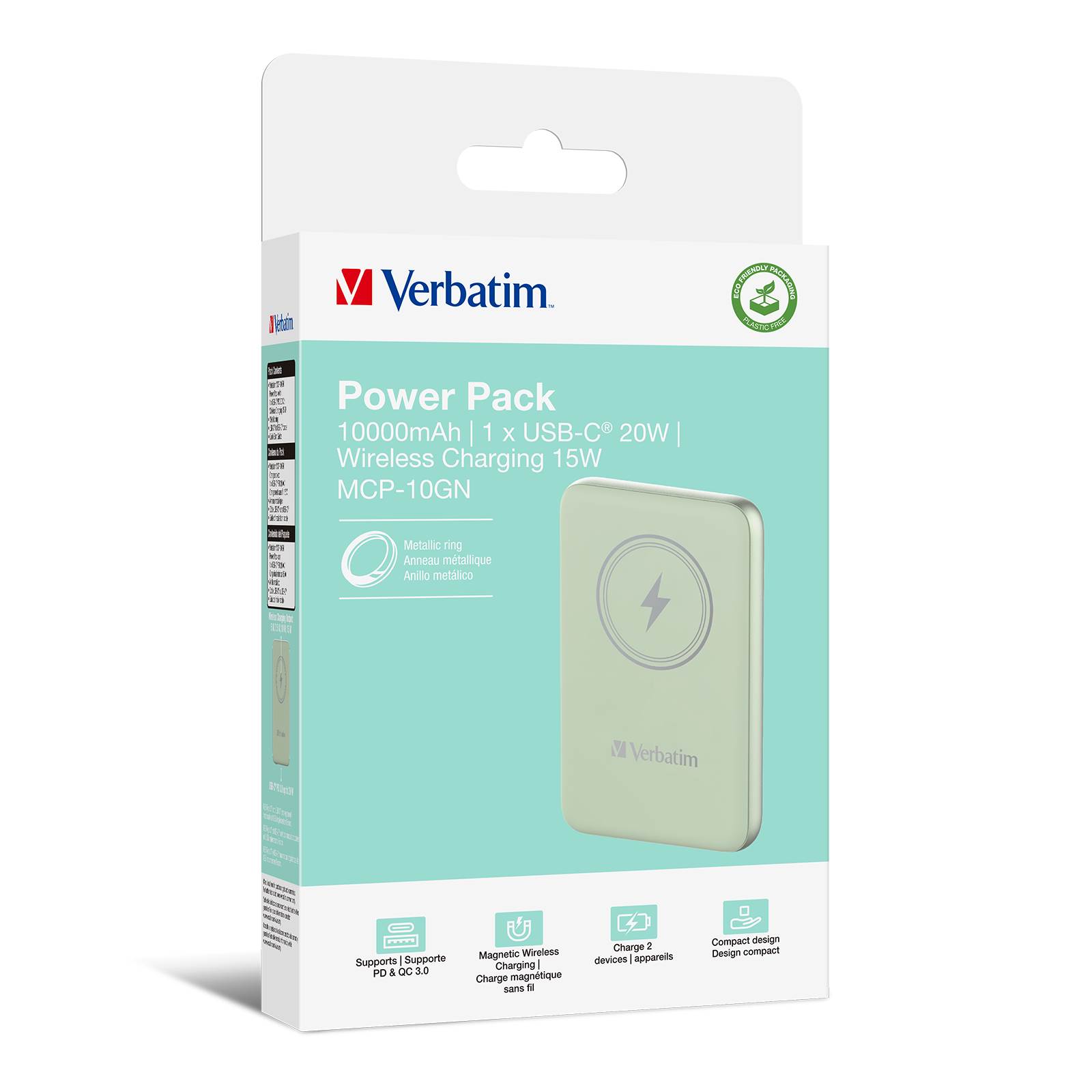 VERBATIM Powerbanka Charge "n" Go,  Magnetická,  10000 mAh,  USB-C,  Zelená3 