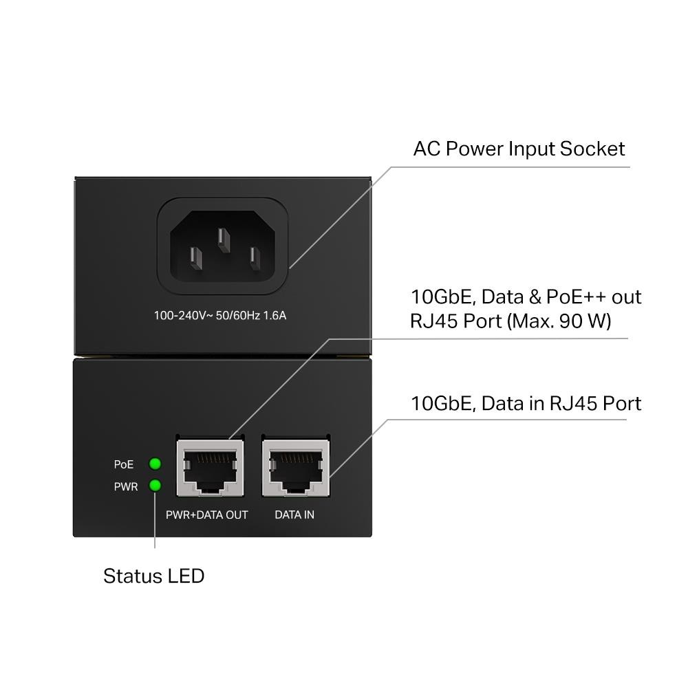 TP-Link POE380S PoE++ injektor (2x10GbE, 802.3af/at/bt, 90W)2 