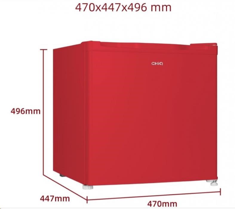 CHiQ CSD46D4RE minibar,  46 litrů,  2 přihrádky,  0 °C až +10 °C,  39 dB,  červený2 