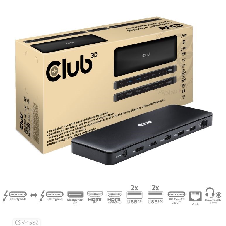 Club3D Dokovací stanice USB-C 12v1,  1xDP,  1xHDMI,  2xUSB-C,  4xUSB,  1xRJ45,  černá0 