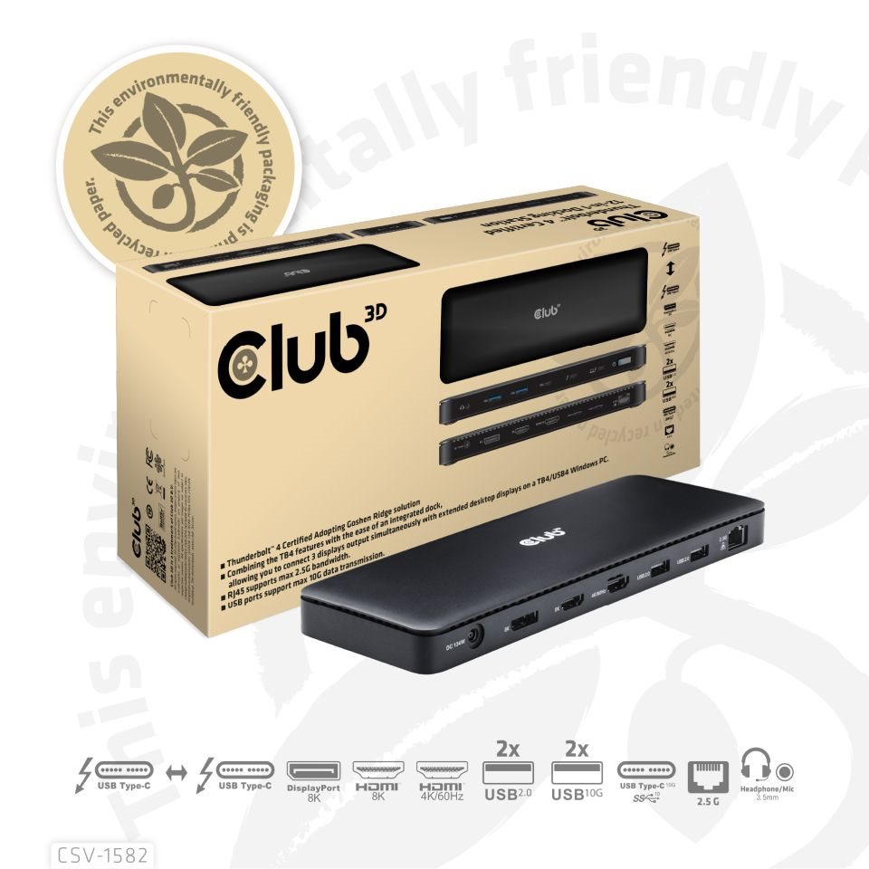 Club3D Dokovací stanice Thunderbolt 4 (Certified),  12v17 