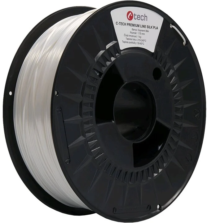 C-TECH Tisková struna (filament) PREMIUM LINE,  Silk PLA,  dopravní bílá,  RAL9003,  1, 75mm,  1kg0 