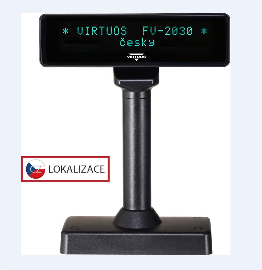 POŠKOZENÝ OBAL - Virtuos VFD zákaznický displej Virtuos FV-2030B 2x20 9mm,  serial,  černý0 