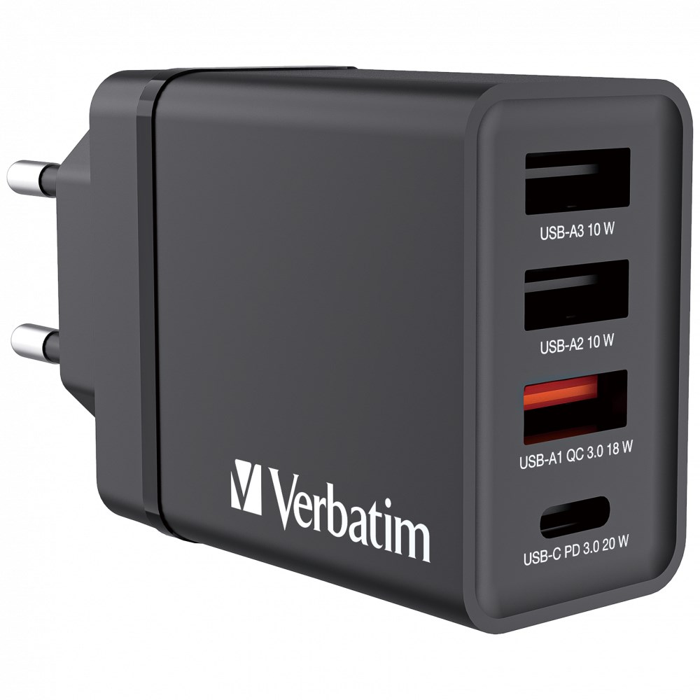 VERBATIM Univerzální adaptér nabíječka CHR-30EU2,  30W,  1x USB-C,  3x USB černá1 