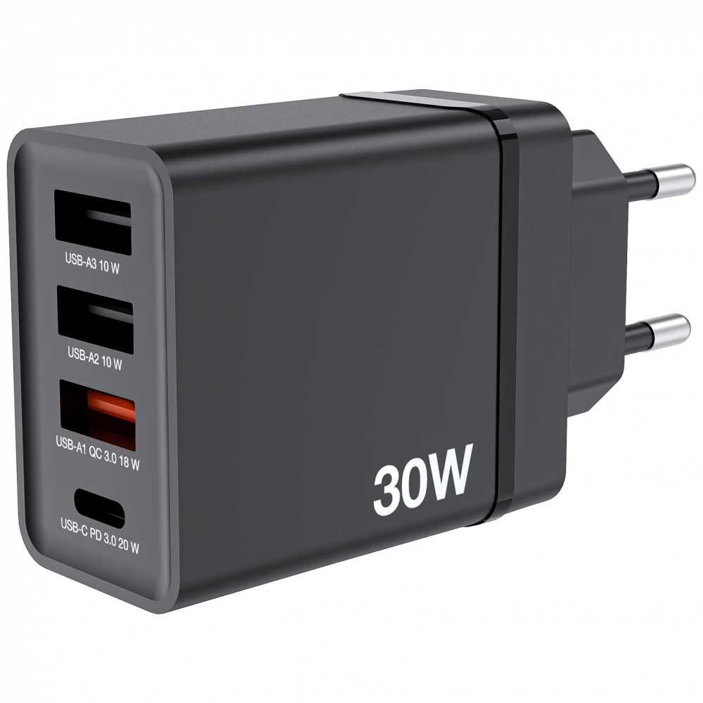 VERBATIM Univerzální adaptér nabíječka CHR-30EU2,  30W,  1x USB-C,  3x USB černá2 