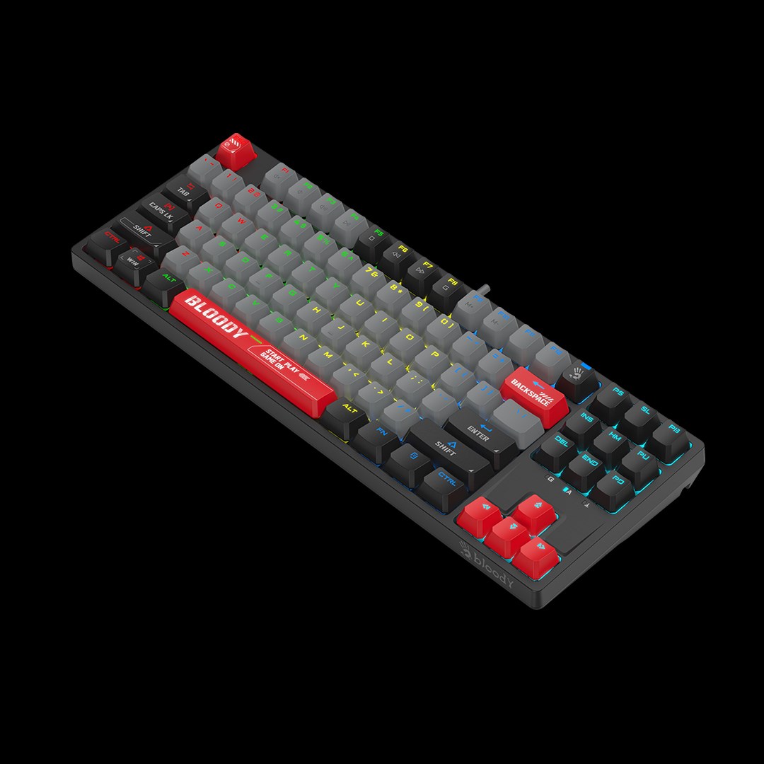A4tech Bloody Klávesnice S87, herní klávesnice, mechanická, drátová, Red Switch, CZ/SK, Černá2 