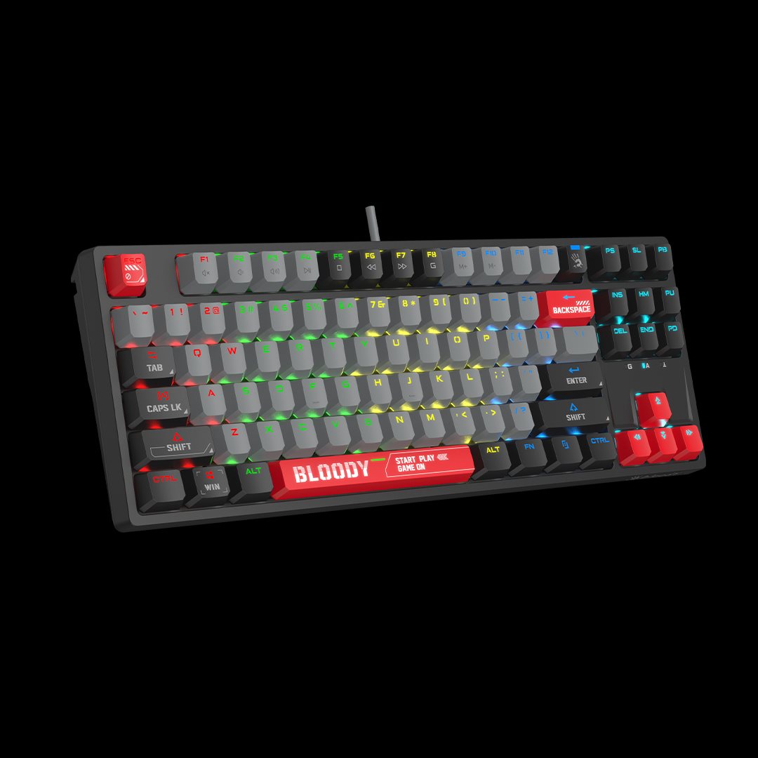 A4tech Bloody Klávesnice S87, herní klávesnice, mechanická, drátová, Red Switch, CZ/SK, Černá1 