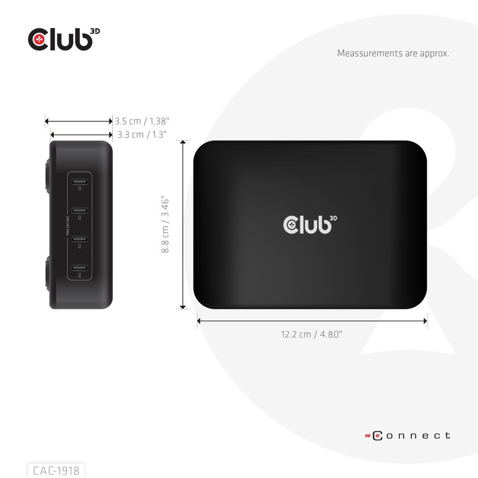 Club3D cestovní nabíječka 240W GaN technologie,  4xUSB-C,  PPS + PD 3.1 Support5 