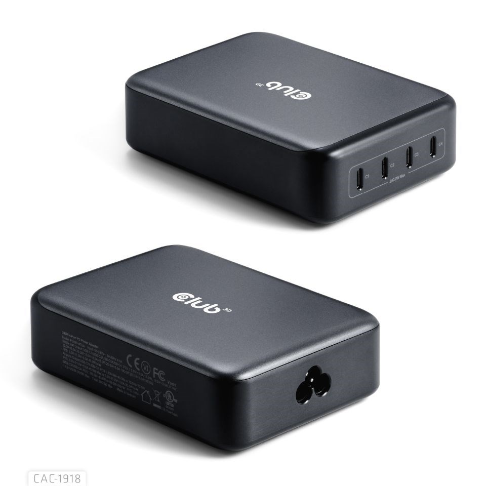 Club3D cestovní nabíječka 240W GaN technologie,  4xUSB-C,  PPS + PD 3.1 Support6 