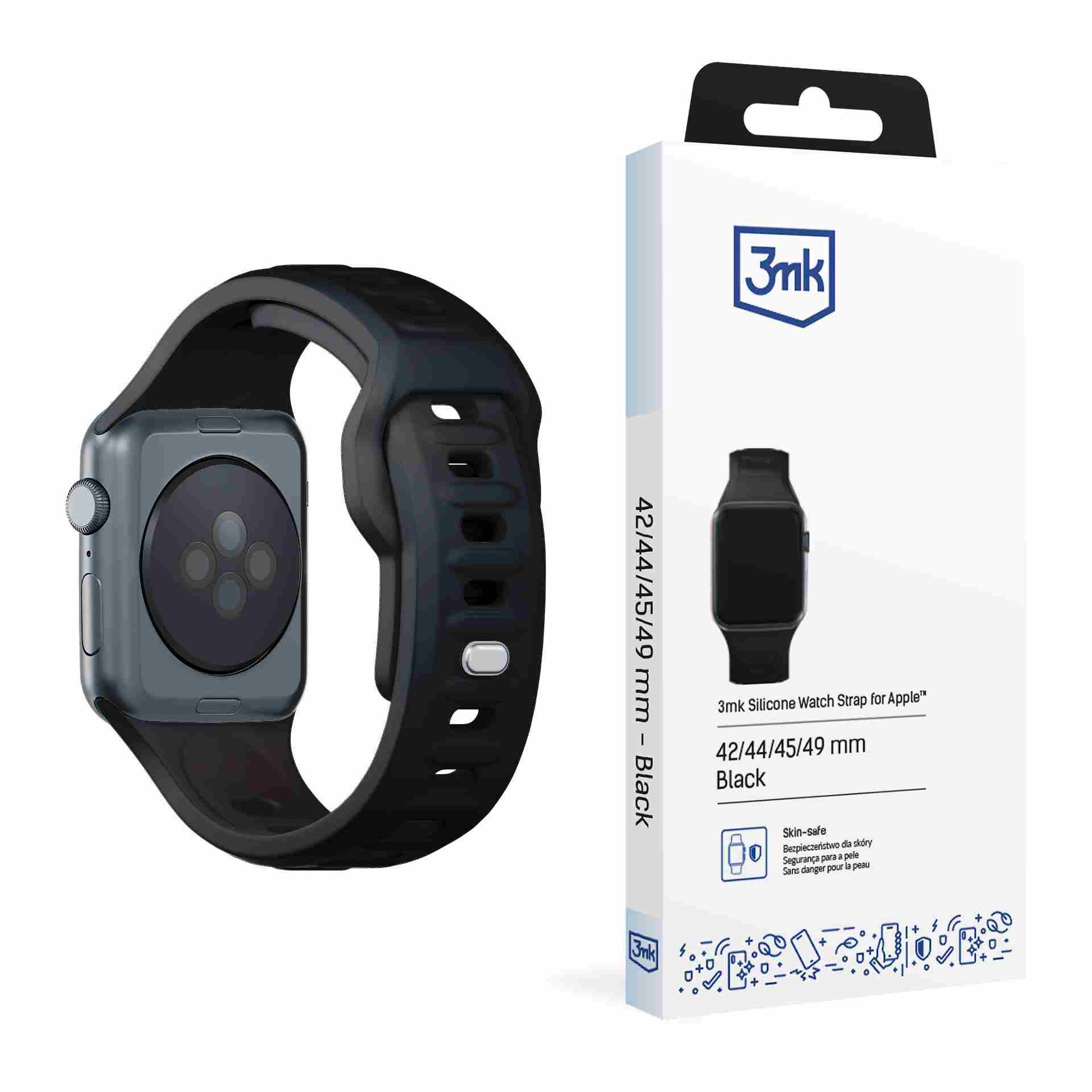 3mk řemínek Watch Strap pro Apple 42/ 44/ 45/ 49 mm Black0 