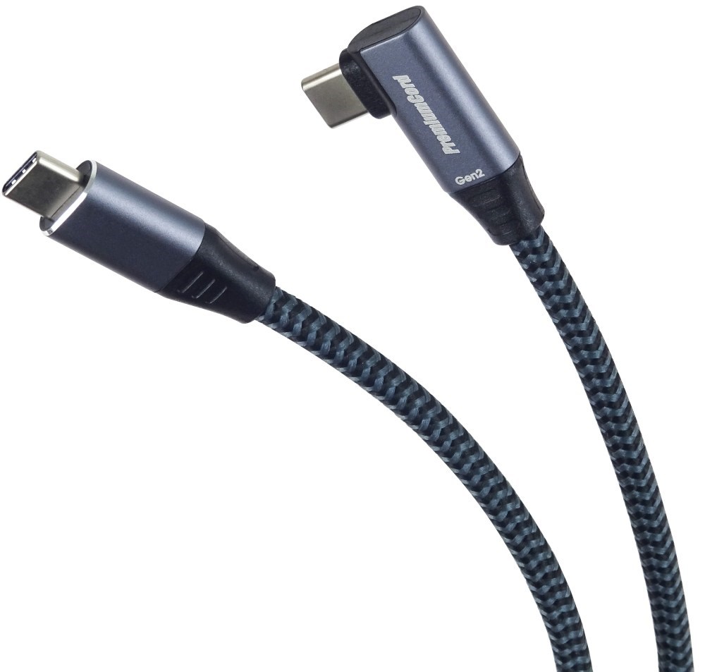 PREMIUMCORD USB-C zahnutý kabel (USB 3.2 Gen2x2,  5A,  100W,  20Gbit/ s) 3m,  Šedá1 