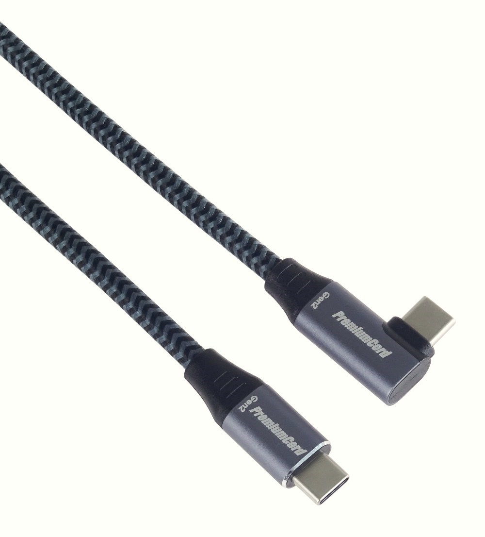 PREMIUMCORD USB-C zahnutý kabel (USB 3.2 Gen2x2,  5A,  100W,  20Gbit/ s) 3m,  Šedá2 