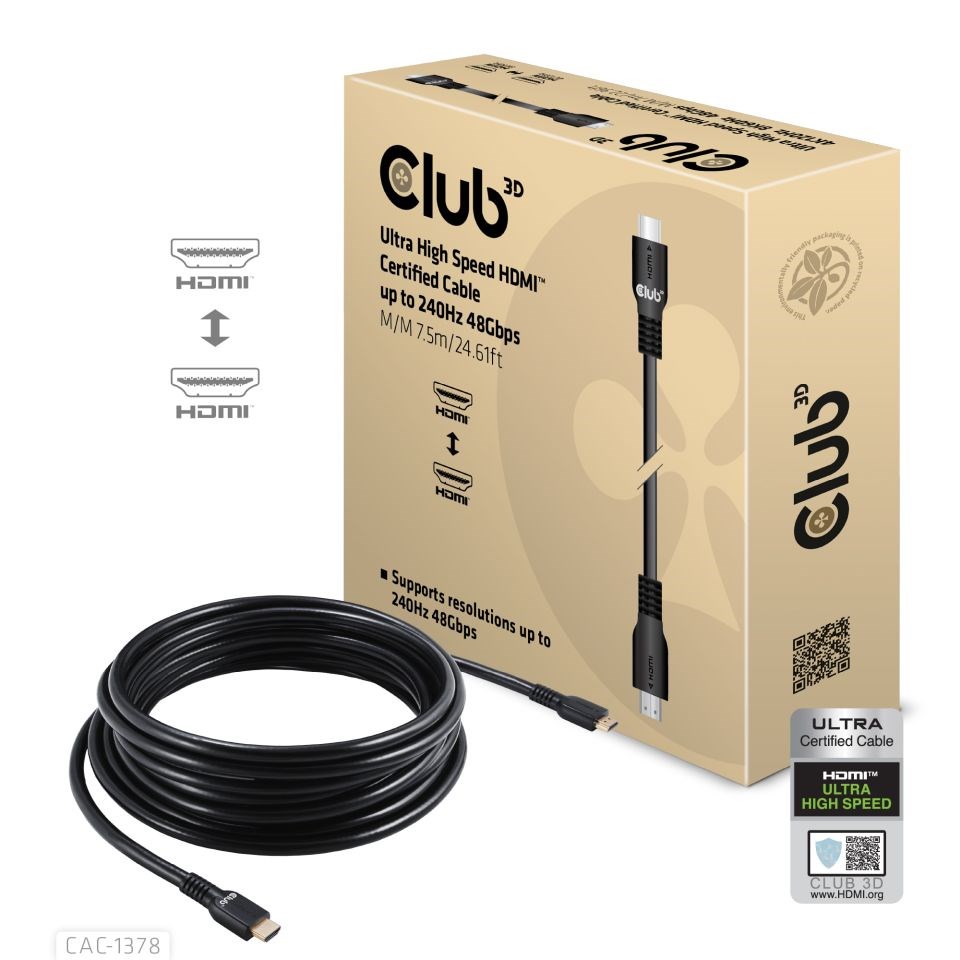 Club3D Kabel HDMI,  Ultra Rychlý HDMI™ Certifikovaný Cable,  4K120Hz/  8K60Hz,  7.5m3 