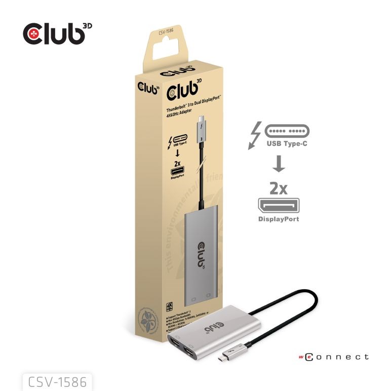 Club3D Video hub Thunderbolt 3 na 2x DP,  Dual 4K60Hz nebo Single 8K60Hz/ 4K120Hz0 