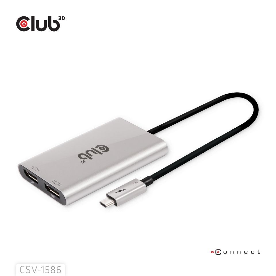 Club3D Video hub Thunderbolt 3 na 2x DP,  Dual 4K60Hz nebo Single 8K60Hz/ 4K120Hz4 