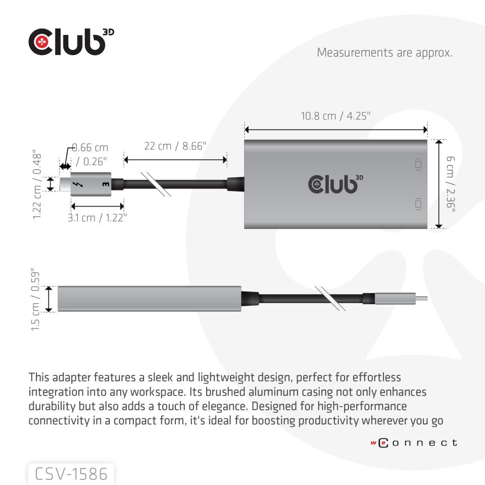 Club3D Video hub Thunderbolt 3 na 2x DP,  Dual 4K60Hz nebo Single 8K60Hz/ 4K120Hz2 