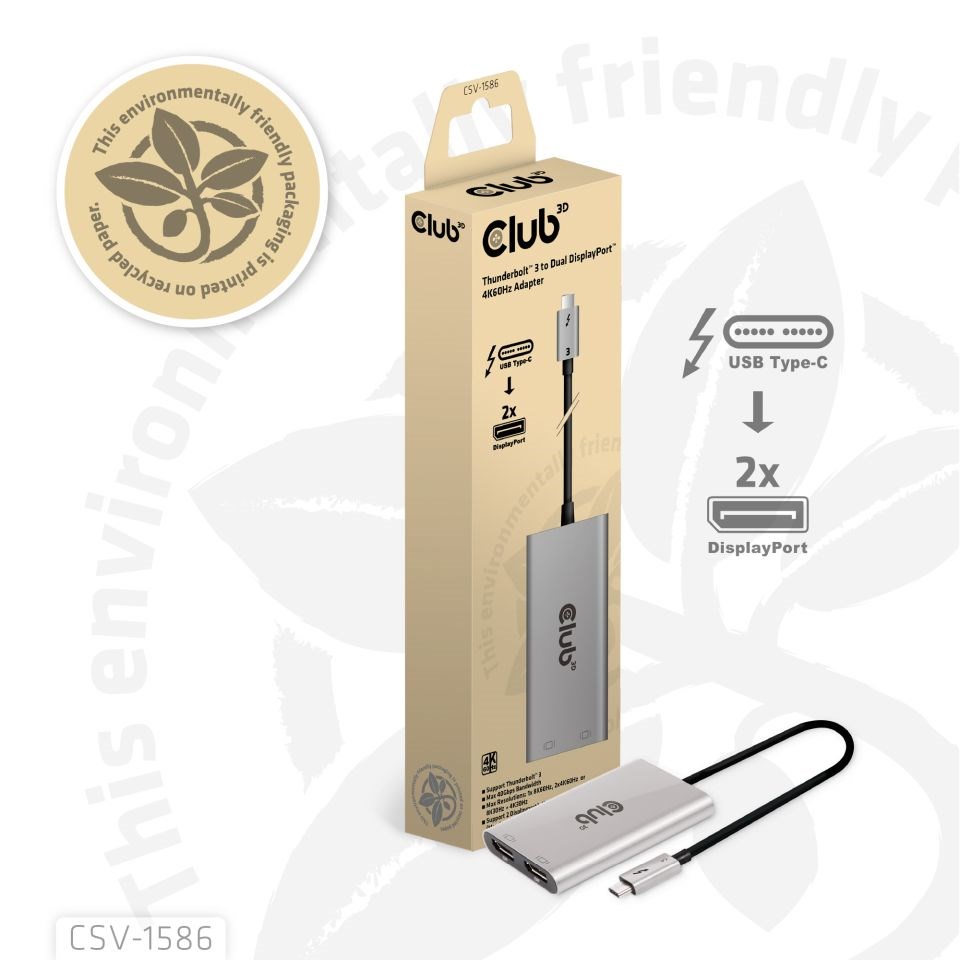 Club3D Video hub Thunderbolt 3 na 2x DP,  Dual 4K60Hz nebo Single 8K60Hz/ 4K120Hz7 