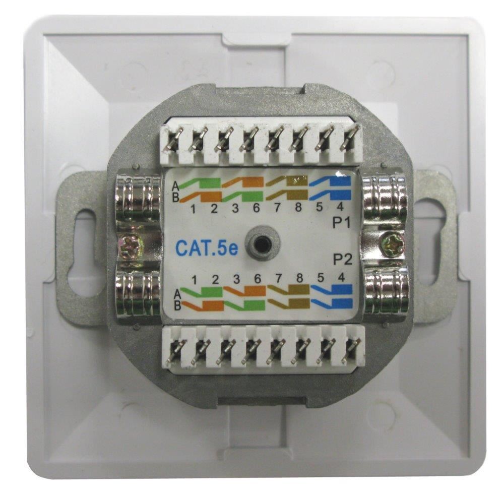 Zásuvka STP 2x RJ45 Cat5E,  duální svorkovnice,  pod omítku2 