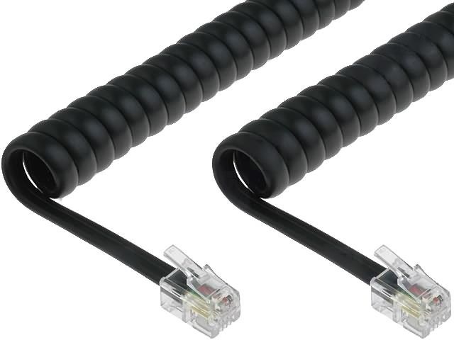 Telefonní šňůra kroucená - 2xRJ10 4p4c,  4m,  černá0 