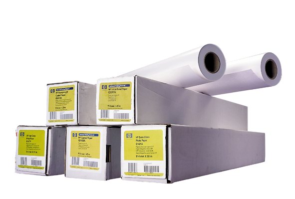 HP Universal Coated Paper,  124 microns (4.9 mil) • 90 g/ m2 (24 lbs) • 610 mm x 45.7 m,  Q1404B0 
