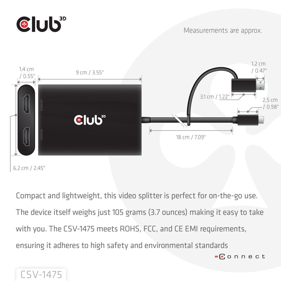 Club3D Video rozbočovač USB-C/ A na 2xHDMI 2.0,  Dual Monitor,  4K60Hz (M/ F)2 