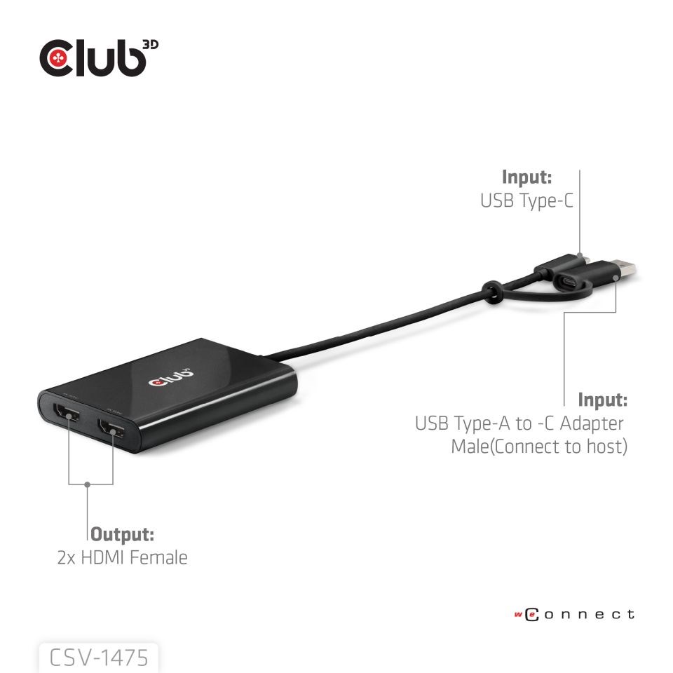 Club3D Video rozbočovač USB-C/ A na 2xHDMI 2.0,  Dual Monitor,  4K60Hz (M/ F)3 
