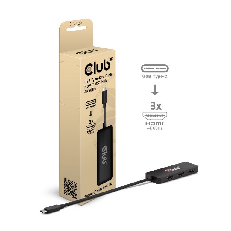 Club3D hub MST USB-C na 3xHDMI,  Single: 8K30Hz,  Triple: 4K60Hz0 