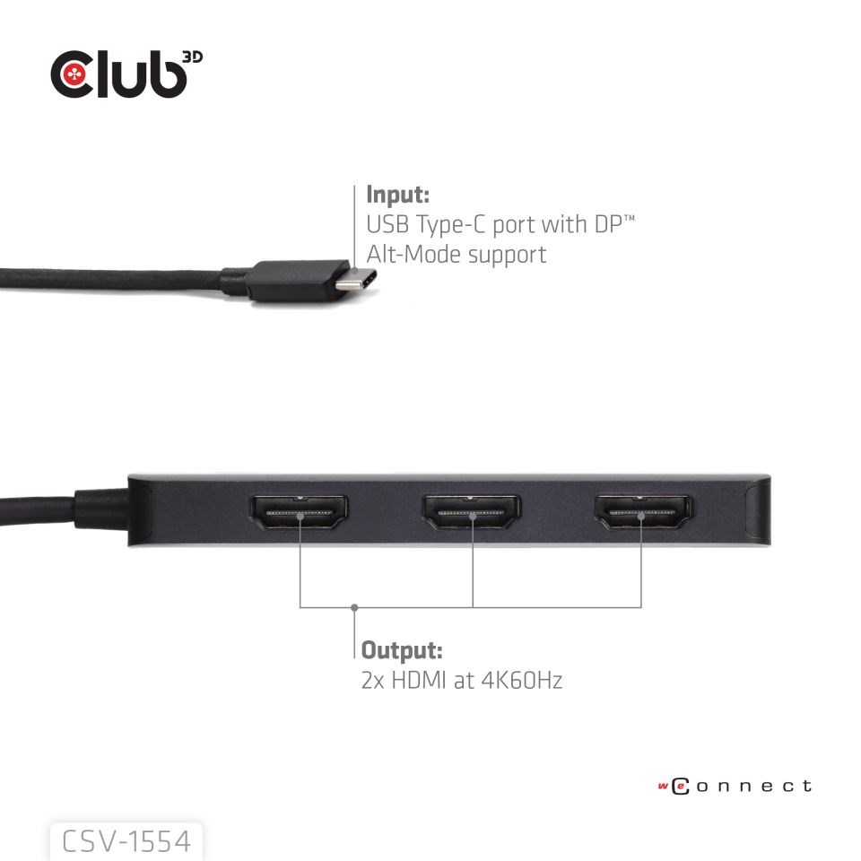 Club3D hub MST USB-C na 3xHDMI,  Single: 8K30Hz,  Triple: 4K60Hz2 