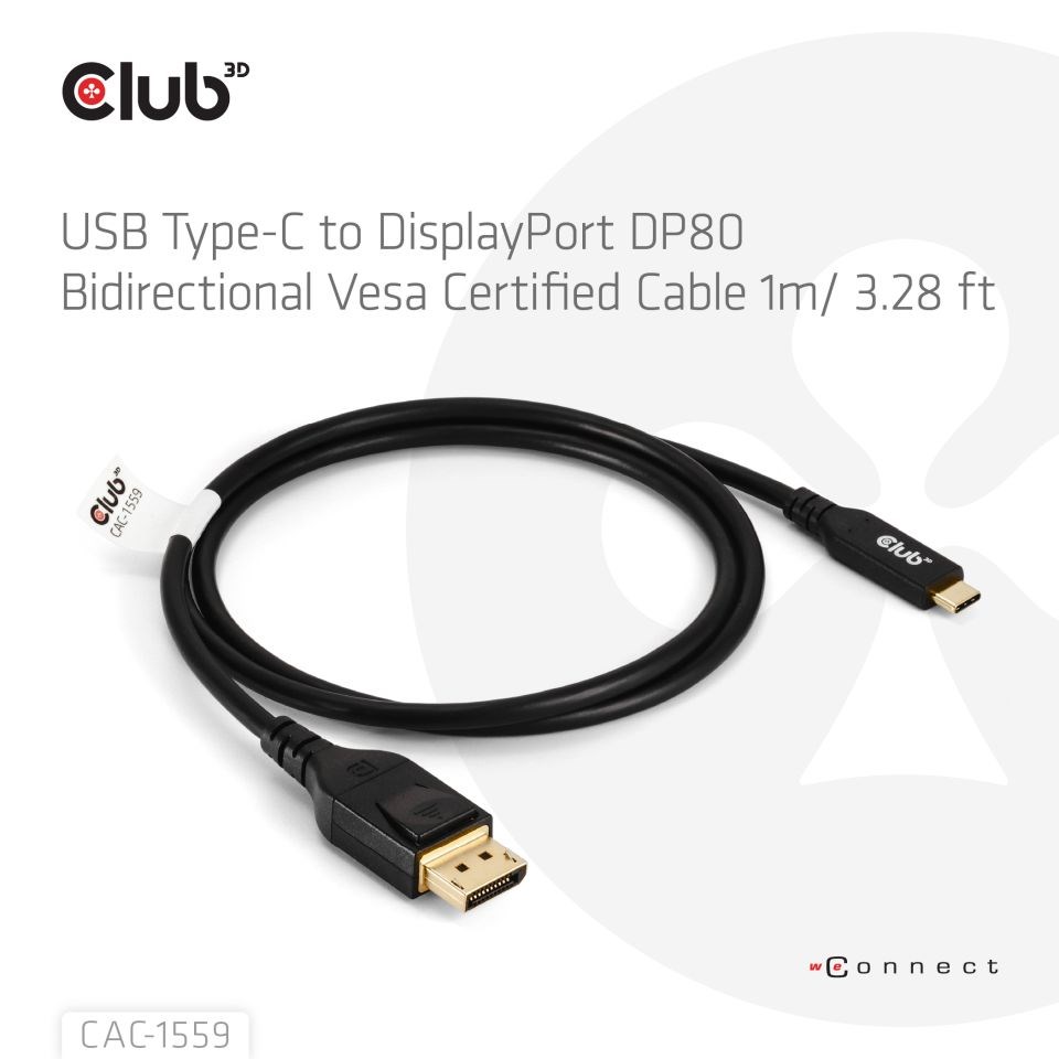Club3D Kabel USB-C na DisplayPort 2.1,  10K60Hz,  DSC1.2,  UHBR10,  1m1 