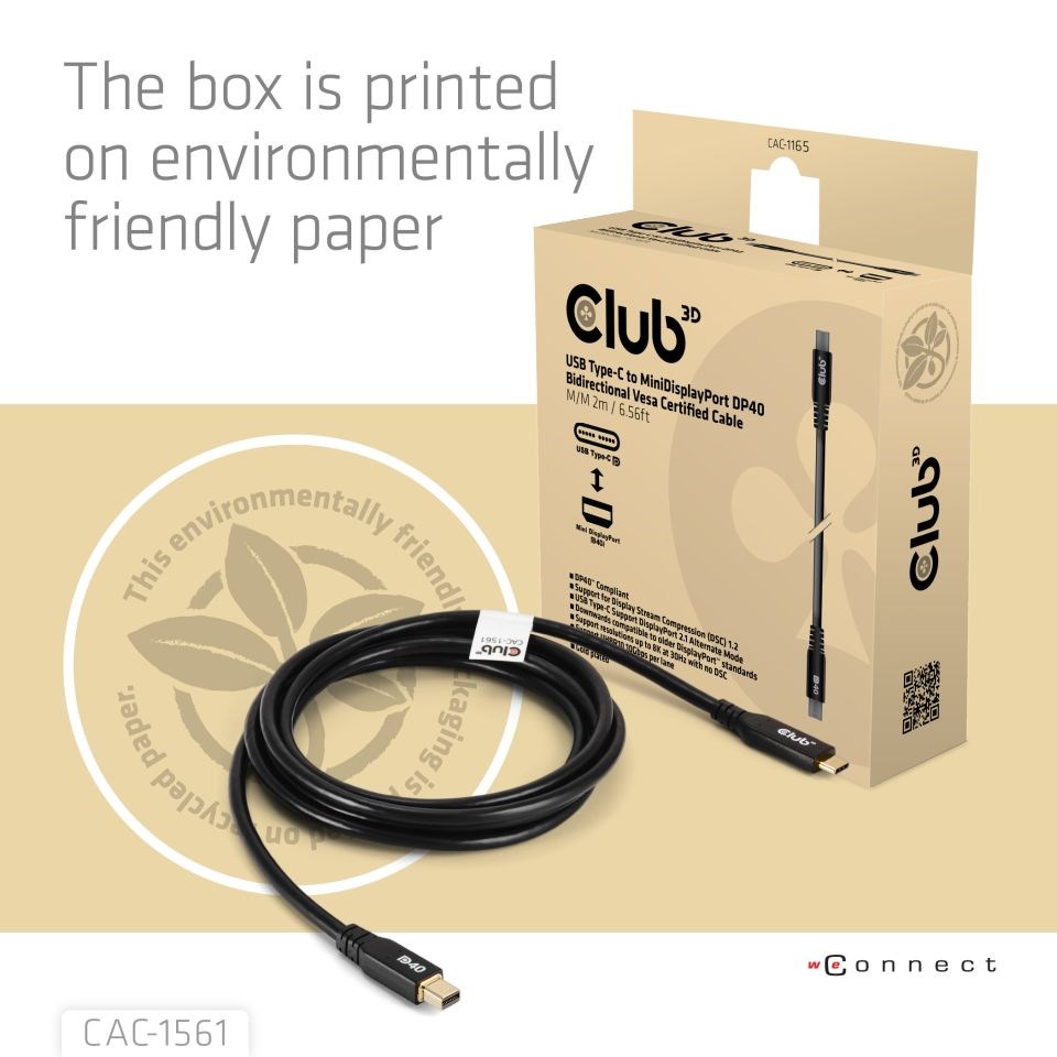 Club3D Kabel USB-C na MiniDisplayPort 2.1,  8K30Hz,  DSC1.2,  UHBR10,  2m4 