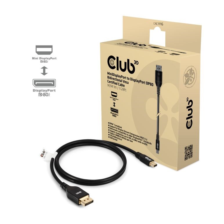 Club3D Kabel MiniDisplayPort na DisplayPort 2.1 Certifikovaný,  Oboustranný,  10K60Hz,  DSC1.2,  UHBR10,  1m2 