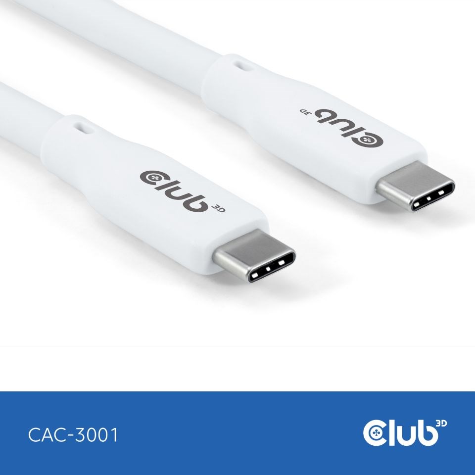Club3D Kabel USB-C 4.0,  20Gbps,  4K60Hz,  PD 240W,  2m,  bílá0 