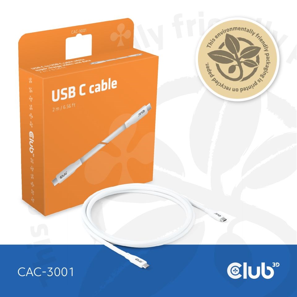 Club3D Kabel USB-C 4.0,  20Gbps,  4K60Hz,  PD 240W,  2m,  bílá2 