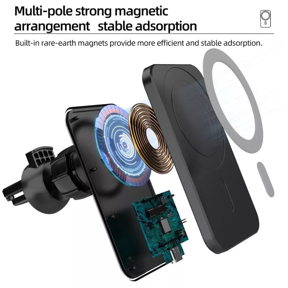 1stCOOL bezdrátová QI nabíječka 15W,  magnetická,  do auta,  MagSafe kompatibilní,  bílá3 