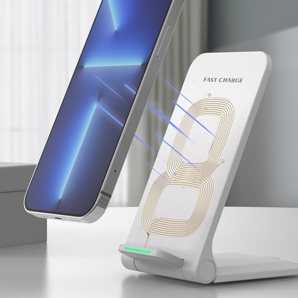 1stCOOL bezdrátová QI nabíječka H18,  skládací stojánek,  USB-C,  bílá2 