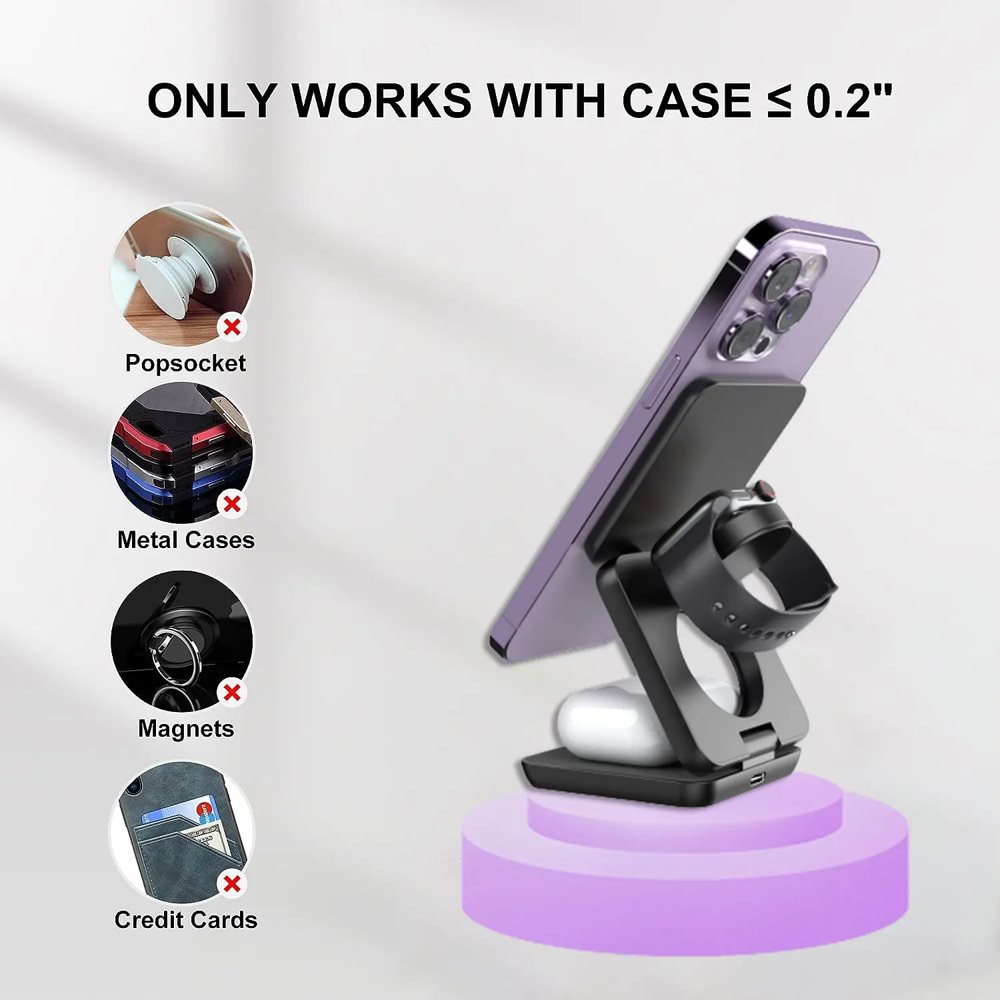 1stCOOL bezdrátová skládací QI nabíječka 3v1,  MagSafe,  USB-C,  černá6 