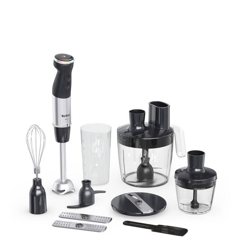 Tefal HB67G830 Quickchef+ 5v1 tyčový mixér,  1000 W,  20 rychlostí,  tichý režim,  plynulá regulace rychlosti,  nerez /  černá0 