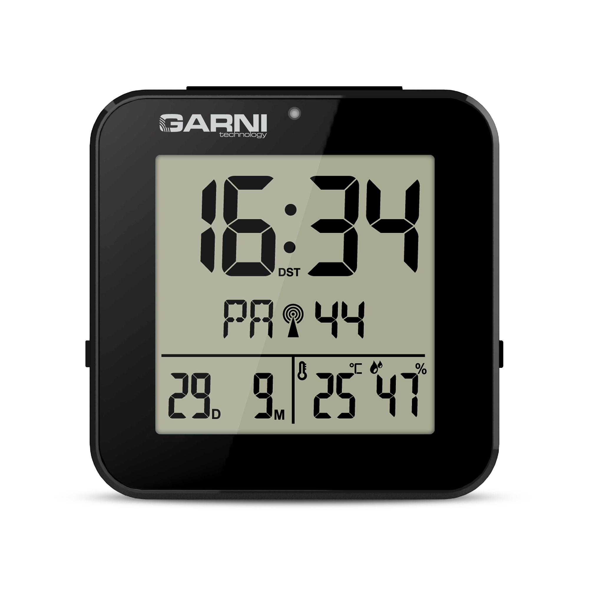 GARNI 138B - digitální budík s teploměrem a vlhkoměrem, černá0 