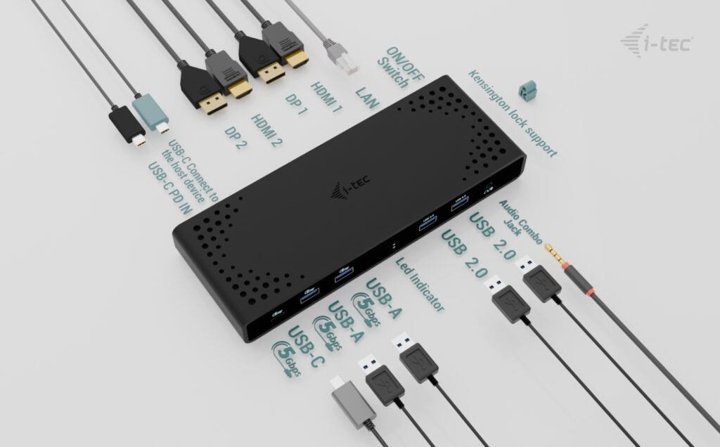i-tec Universal Dual 4K Display Docking Station,  Power Delivery 85W + i-tec USB-C Charger 100W6 