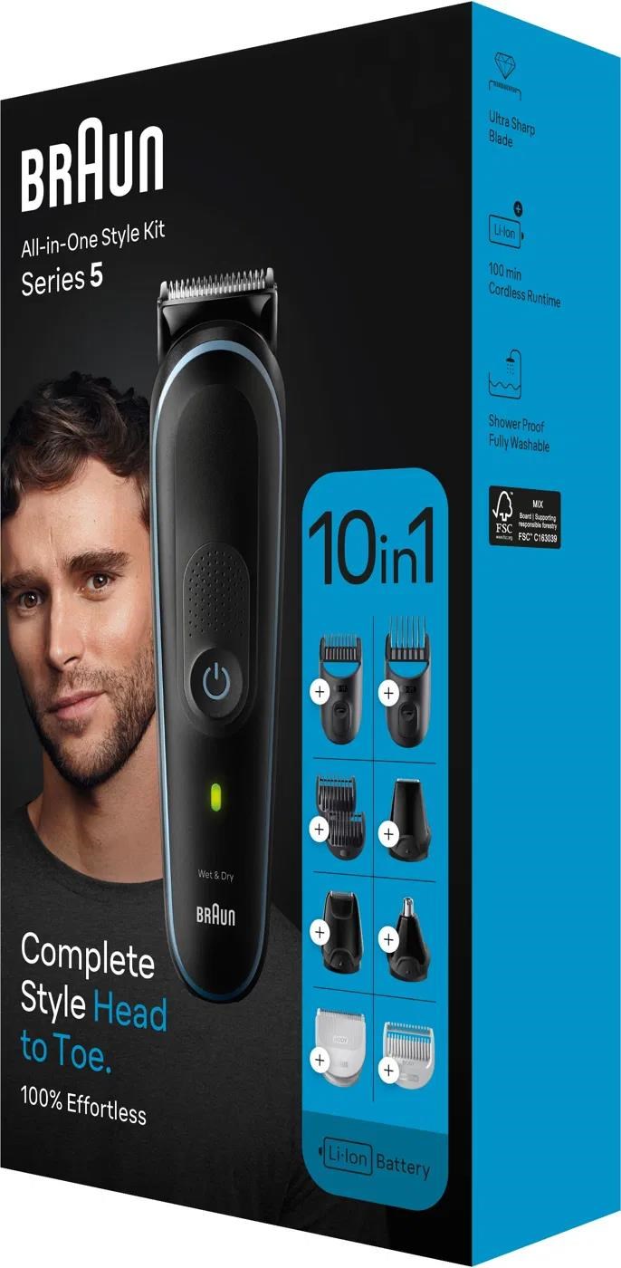 Braun All-In-One Series 5 MGK5445 zastřihovač,  vlasy,  vousy a chloupky,  10v1,  baterie,  ocelová čepel3 