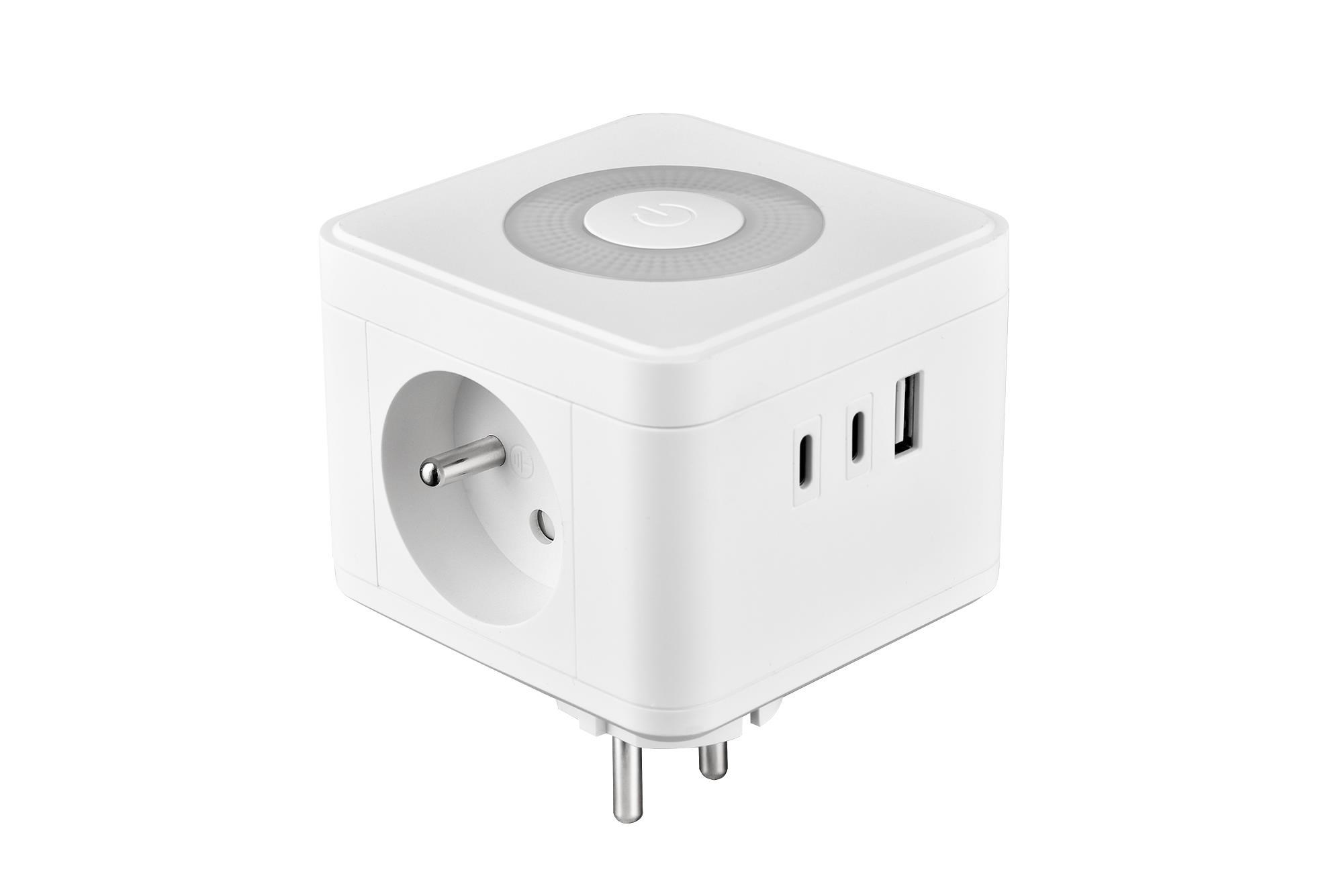 Viking síťový adaptér Y23L,  2x 230 V,  1x USB-A,  2x USB-C,  dotykové světlo,  bílá0 