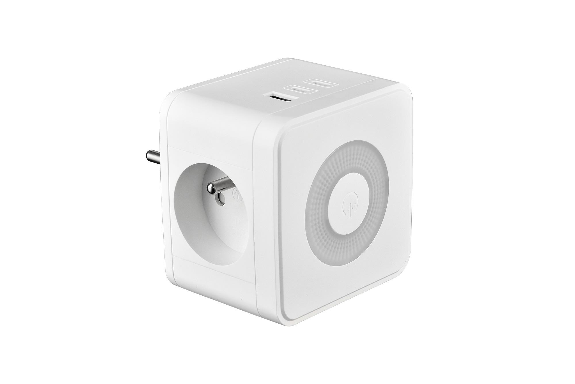 Viking síťový adaptér Y23L,  2x 230 V,  1x USB-A,  2x USB-C,  dotykové světlo,  bílá1 
