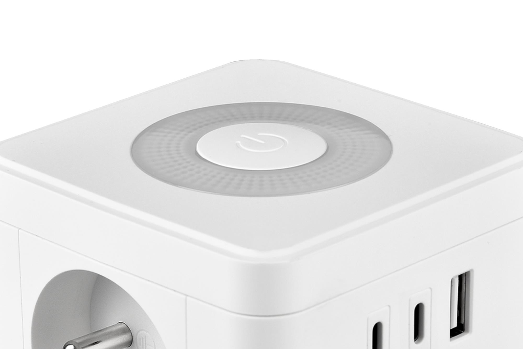 Viking síťový adaptér Y23L,  2x 230 V,  1x USB-A,  2x USB-C,  dotykové světlo,  bílá2 