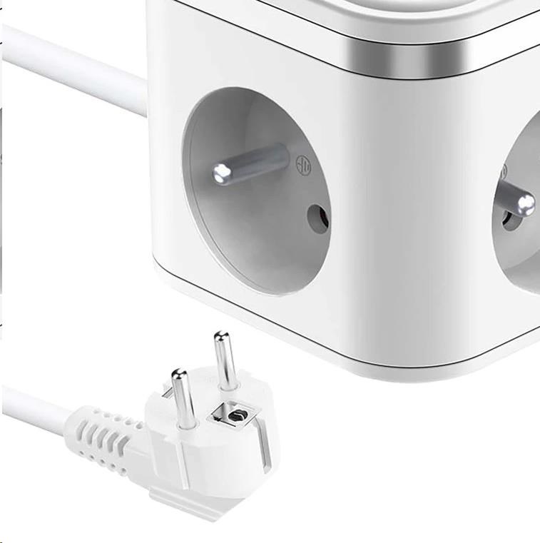 Viking síťový adaptér YC33,  3x 230 V,  1x USB-A,  2x USB-C,  tlačítko ON/ OFF,  délka 1, 4 m,  bílá1 