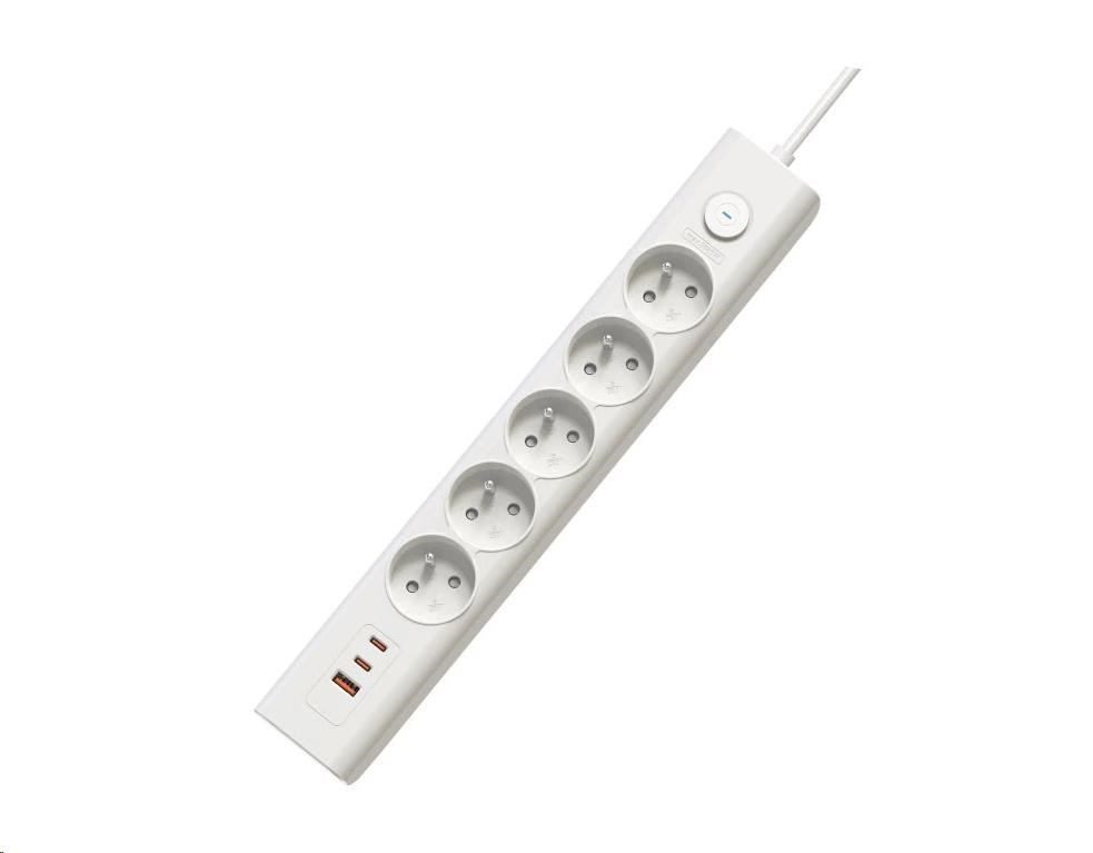Viking síťová prodlužovací zásuvka YC53,  5x AC 230V,  1x USB-A,  2x USB-C,  délka 1, 5 m,  bílá0 