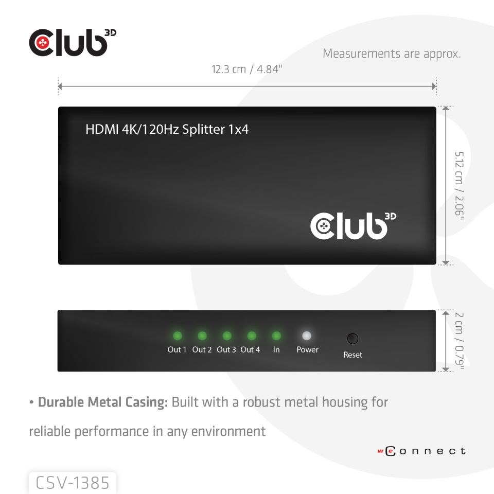 Club3D Video rozbočovač 1:4 HDMI 2.0 4K120Hz, 4 porty, černá0 