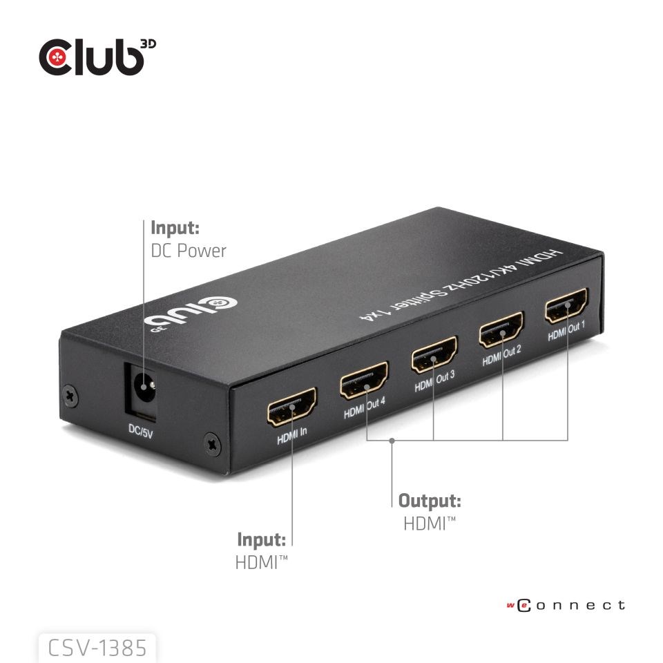 Club3D Video rozbočovač 1:4 HDMI 2.0 4K120Hz, 4 porty, černá1 