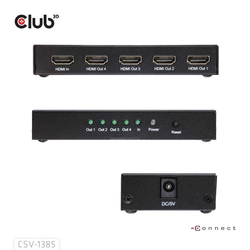 Club3D Video rozbočovač 1:4 HDMI 2.0 4K120Hz, 4 porty, černá2 