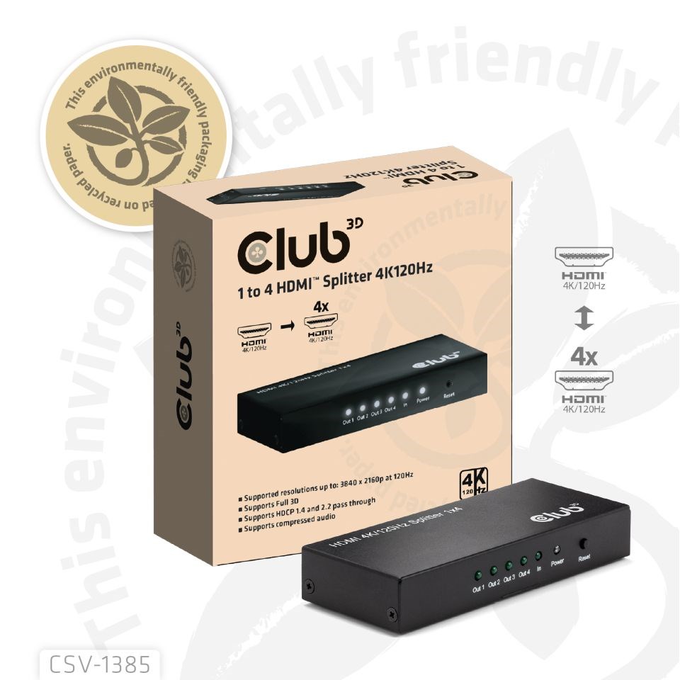 Club3D Video rozbočovač 1:4 HDMI 2.0 4K120Hz, 4 porty, černá6 