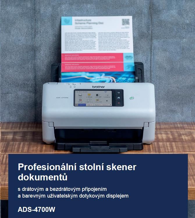BROTHER skener ADS-4700W DUALSKEN A4 40 str./ min/ 80duálny 600x600 60ADF USB LAN WIFI - displej 10.5cm1 